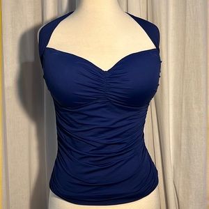La Blanca deep purple/blue sweetheart neck ruched halter/CONVERTIBLE tankini top
